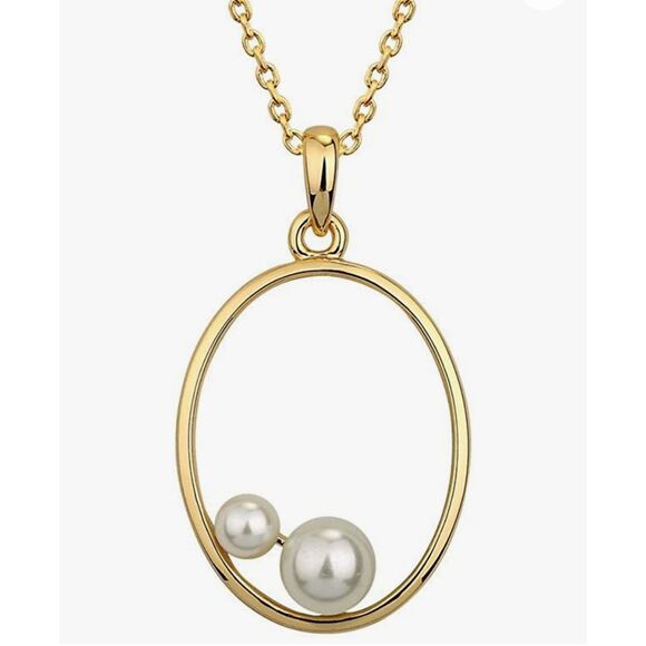 14k Yellow Gold Plated Pearl Pendant Chain Jewelry - Picture 1 of 7